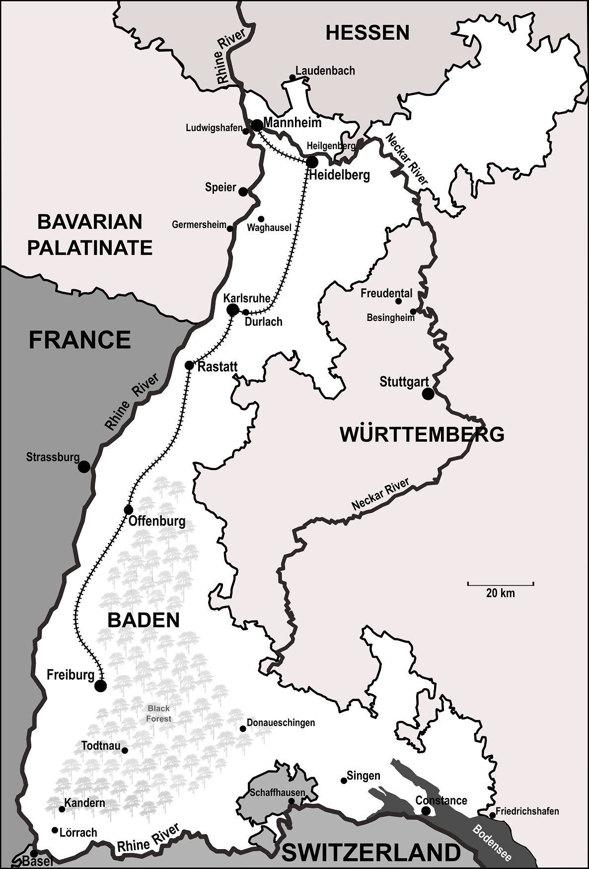 Map of the German state of Baden, in 1848